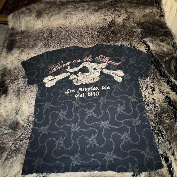 Rare SMET by Christian Audigier “Born on the Street" Y2k rhinestones T-shirt, XL - Picture 12 of 12